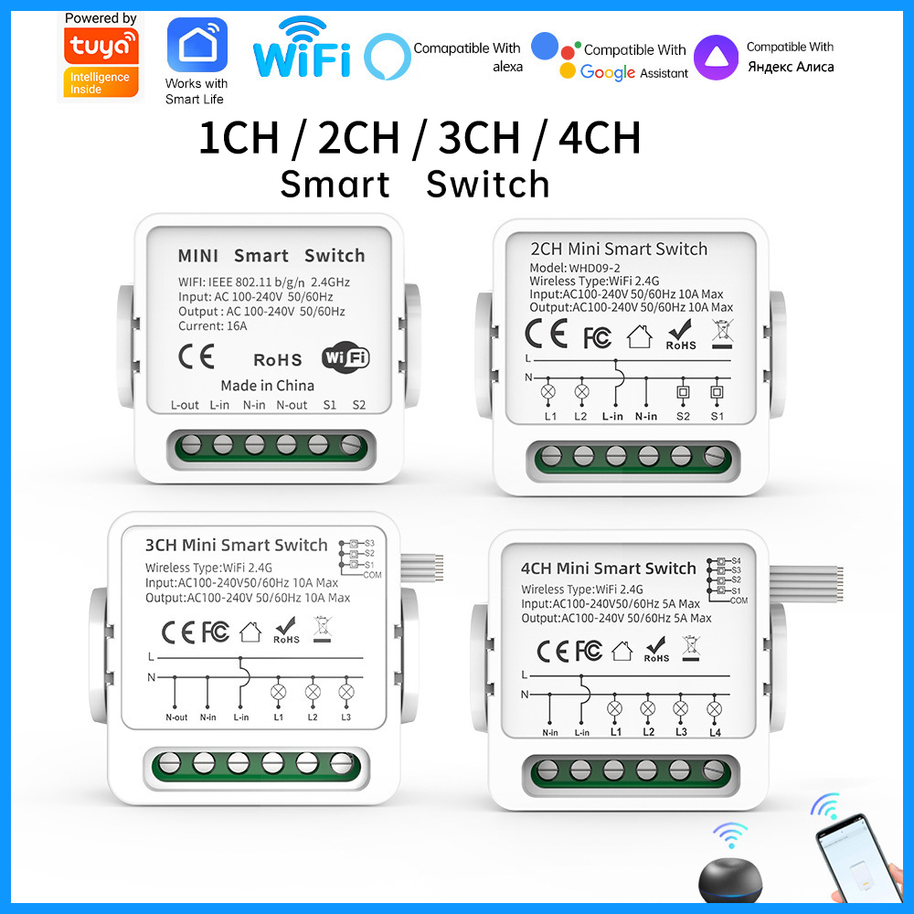 Smart Light Switch - Tuya WiFi Smart Switch 1/2/3/4 Gang
